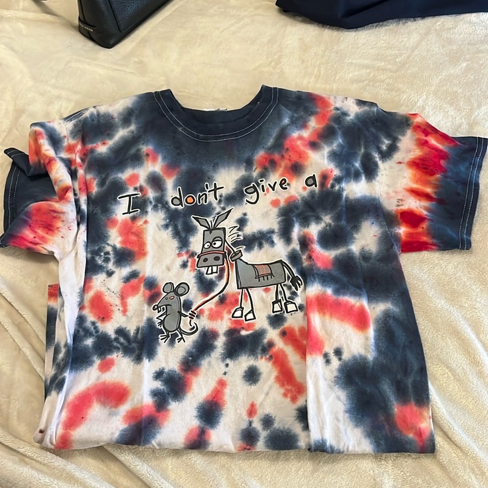 I Don't Give A Rats Ass Funny Slogan Graphic Handmade Tie Dye Tee Gildan M